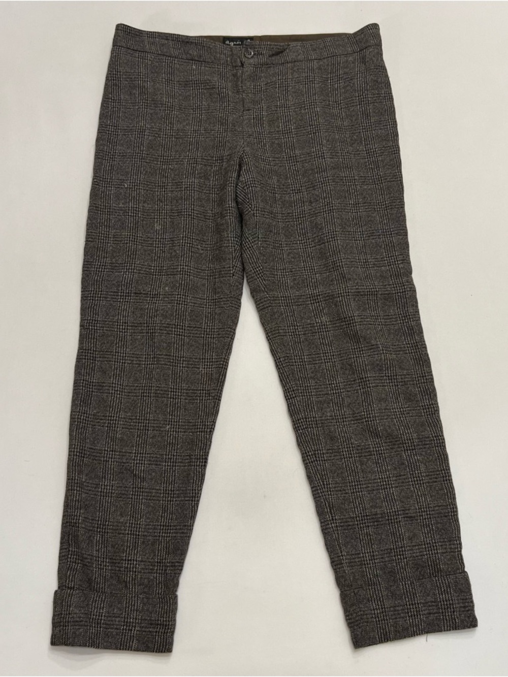 Agnes B Flat Front Plaid Wool Trouser Pants Womens Sz US 12 Straight Leg Chic